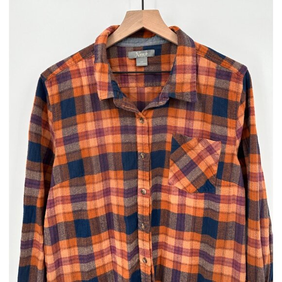 Natural Reflections Flannel Shirt Men XXL Orange Blue Plaid Button Up Pocket - Picture 2 of 8